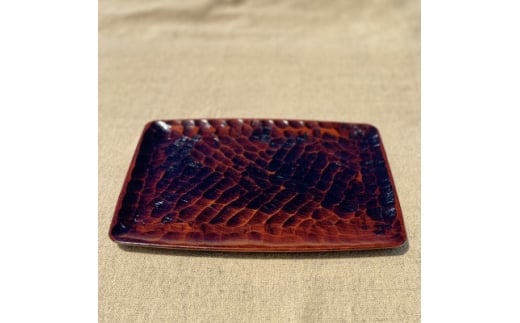 ＜香川漆器＞30cm長角胴張盆　ノミ目スリ漆【1620843】