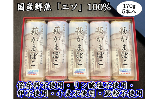 萩かまぼこ 170g 紅白5本【化粧箱入】（国産鮮魚エソ100％）　｜HG000835