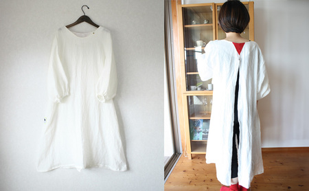 wappougi 麻ワンピース　割烹着　白（サイズ：フリー） ファッション 女性 レディース 普段着 家仕事 作業着 洗濯可 