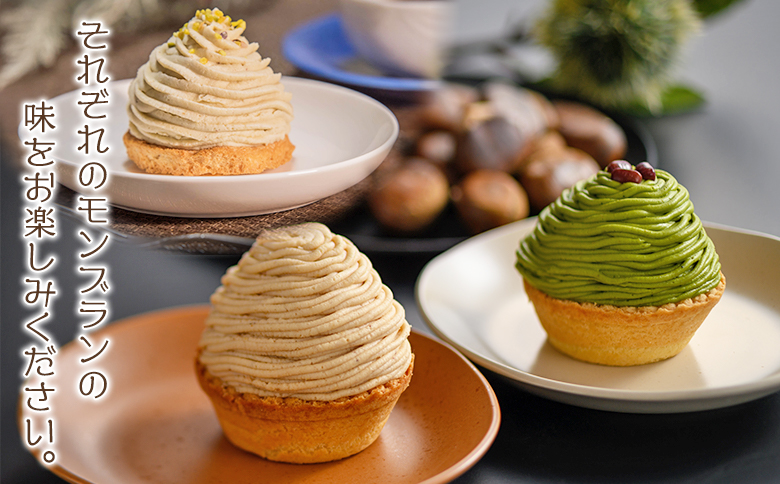 【ANA限定】＜城川オリジナルモンブラン3種×各1個 計3個セット＞ マロン 抹茶 ケーキ 和栗ペースト 渋皮煮 チーズアパレイユ 粒あん 小豆 スポンジケーキ タルト ダックワーズ メニークエスト 愛媛県 西予市