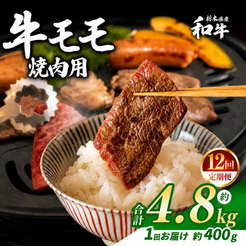 【定期便12回】栃木県産和牛 モモ焼き肉 約400g