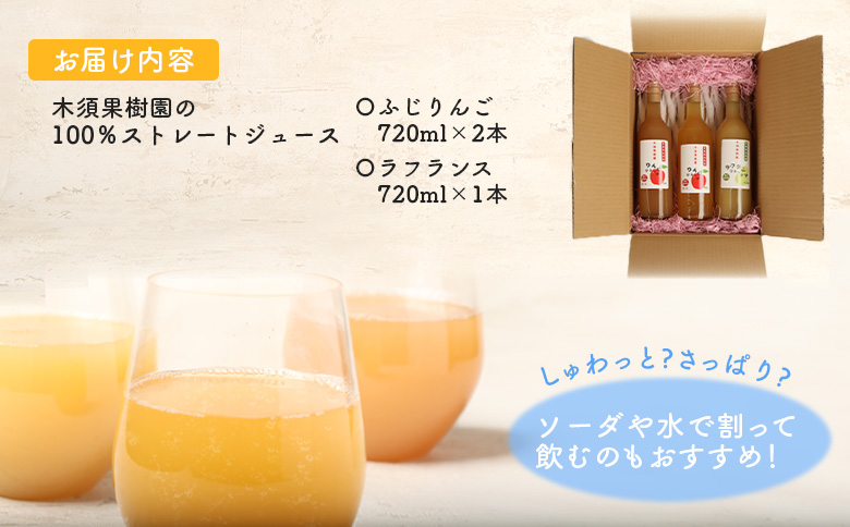 木須果樹園のまるごと果実の100％ストレートジュース2種セット（洋ナシ、りんご）【12157】