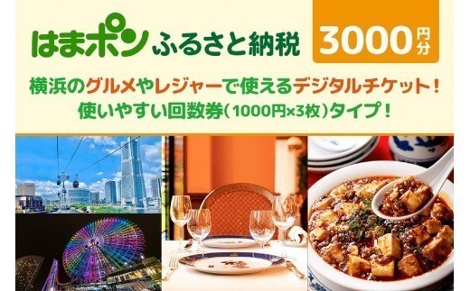 
はまポンふるさと納税チケット3000円分（1000円×3枚）
