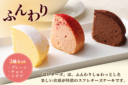 ふわしゅわ食感♪ドーム型スフレケーキ「はいチーズ」3種セット（プレーン・チョコ・いちご）｜お子様に人気 お祝い 誕生日 ギフト 贈答用 イベントスイーツ 佐賀県 鹿島市 送料無料 B-308