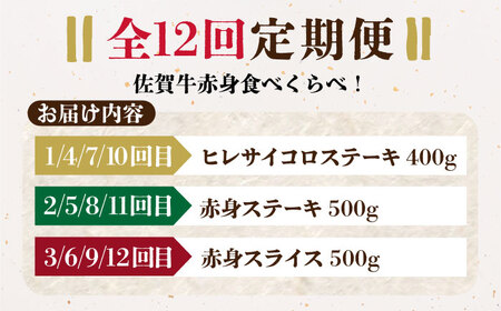 【全12回定期便】佐賀牛 赤身満喫コース（ヒレ・赤身ステーキ・赤身スライス）総計2.8kg 【がばいフーズ】[HCS120]