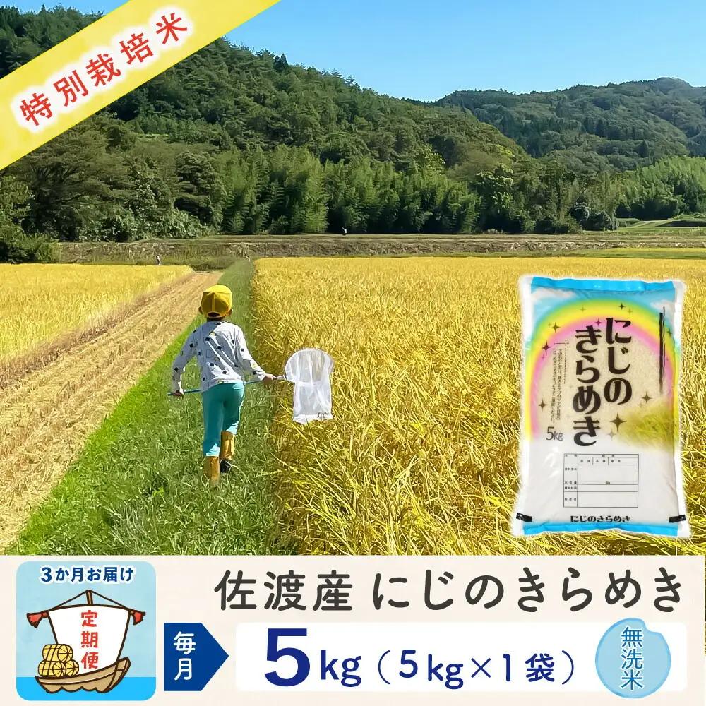 佐渡島産【3か月定期便 にじのきらめき】佐渡島産にじのきらめき 無洗米 合計15kg（5kg×毎月お届け全3回）令和8年産 新米 特別栽培米 195962-3423