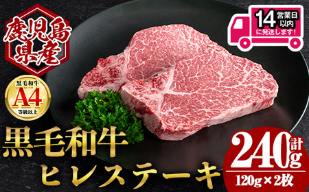 ＜14営業日 以内発送！＞鹿児島県産 黒毛和牛 ヒレ ステーキ (計240g・120g×2) 国産 牛肉【肉のちょーさん】A951