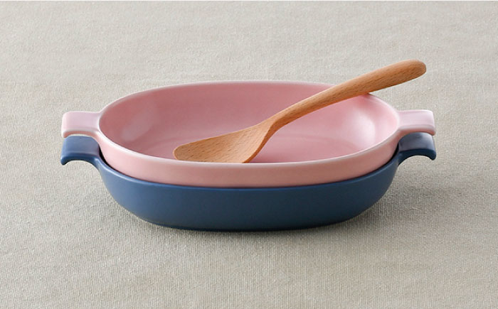 【波佐見焼】オーブンウェア グラタン皿 ピンク・ブルー ペアセット【光春窯】 [XD61]