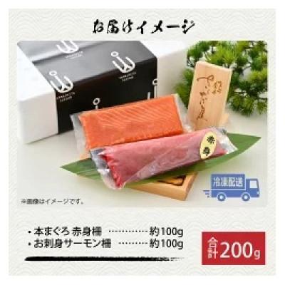 ふるさと納税 福井市 本まぐろ赤身(柵)100gとお刺身サーモン(柵)100gセット |  | 02