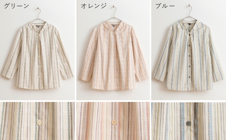 【日本製】 新織 三河木綿 ブラウス_LL／グリーン【G0544】