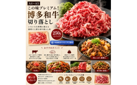 訳あり!＜A4～A5＞この味プレミアム!博多和牛切り落とし 1kg(250g×4p)【1767490】