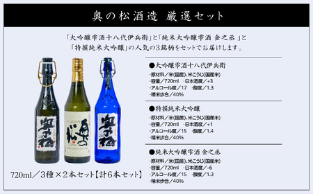 奥の松酒造「厳選セット」金之丞・伊兵衛・純米大吟醸 720ml×各2本【道の駅「安達」智恵子の里】
