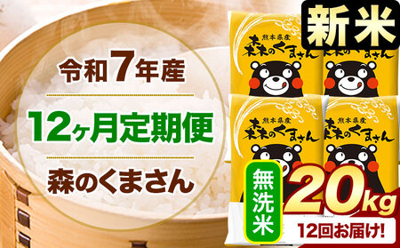 【12ヶ月定期便】新米 令和7年産 無洗米 森のくまさん 20kg (5kg×4袋)《1月から出荷開始》 熊本県産 無洗米 精米 米 こめ コメ お米 kome