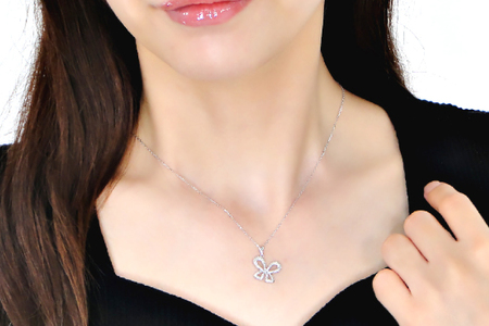 ネックレス プラチナ PT900 ダイヤモンド 0.2ct 蝶 ちょうちょ リボンモチーフ ペンダント【f087-pt】