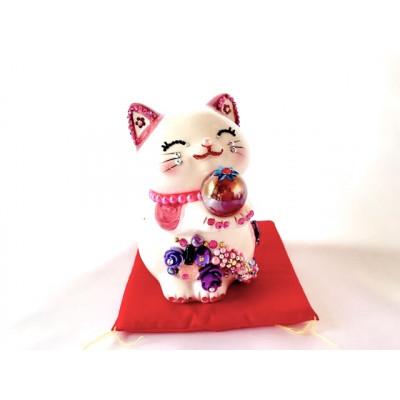 ふるさと納税 中間市 風水ハッピーキャット(L)ピンク(赤座布団付き)