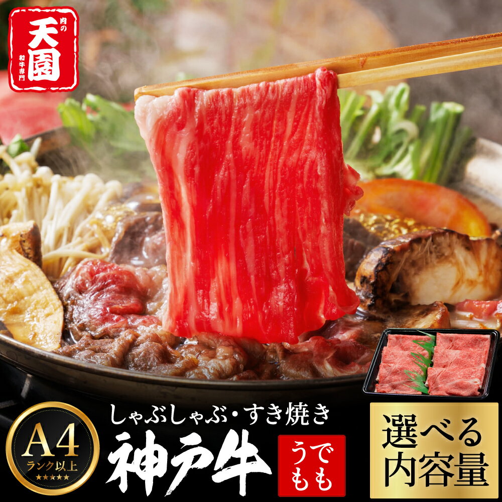 【ふるさと納税】神戸牛 赤身 モモ 内容量が選べる しゃぶしゃぶ すき焼き 200g〜2kg / A4ランク以上 しゃぶしゃぶ用 すき焼き用 牛肉 スライス 赤身 ウデ モモ 小分け 薄切り うす切り 冷凍 肉の天園