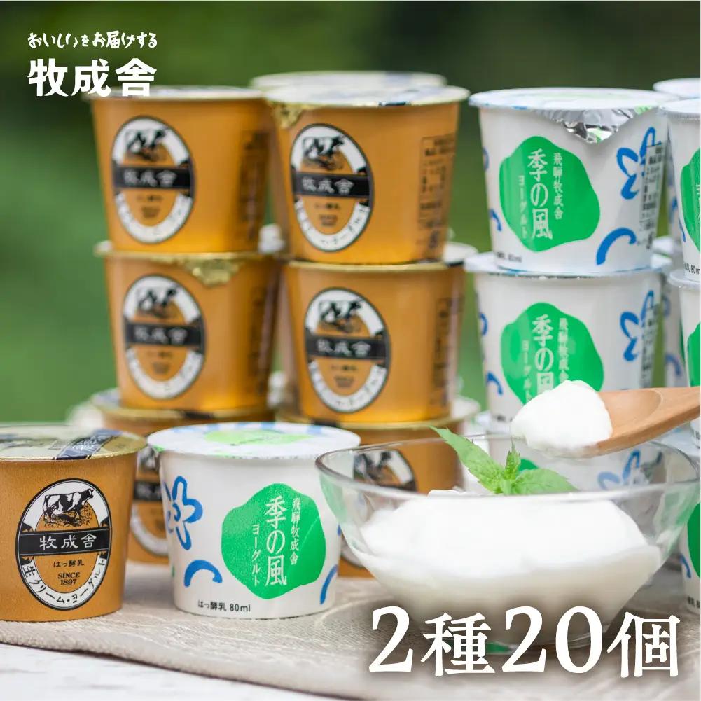 牧成舎こだわり 季の風ヨーグルト/ 生クリームヨーグルト 計20個 [A0093]