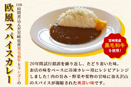 ＜108時間煮込んだカレー 冷凍真空パック 4P×180g＞宮崎県産黒毛和牛使用！108時間煮込んだ黒毛和牛とマンゴーの欧風スパイスカレー4袋！【MI228-tc】【cafe食堂とことこ】