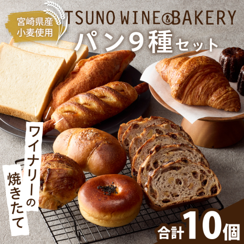 TSUNOWINE＆BAKERY パン9種セット（合計10個） パン 菓子パン トースト 国産_T053-0015