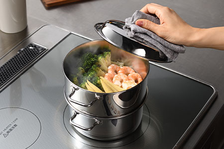 コンパクトスチームポット 17cm 蒸し器 スチーマー ステンレス製 キッチン用品 調理器具 IH対応 蒸し器