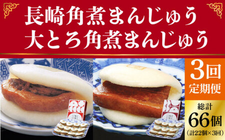 【3回定期便】長崎角煮まんじゅう 12個・ 大とろ角煮まんじゅう 10個 [DBG013]