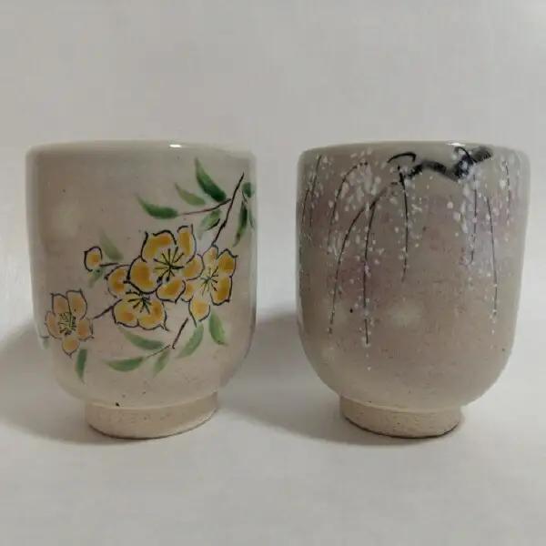 【伝統工芸品 清水焼】湯呑み 「しだれ桜・山吹」（湯呑 伝統工芸湯呑み 湯呑）