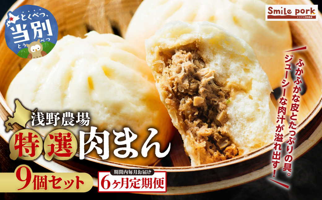 浅野農場特選肉まん 計54個 (9個×6回) 6ヶ月定期便 《お申し込み月の翌月から出荷開始》 ジューシーな肉汁 レンジでチン 豚肉 本格的 人気 肉まん 豚まん 中華まん 国産 惣菜 中華 お取り寄せ お手軽 グルメ おつまみ おやつ おかず 食品 冷凍 お土産 スマイル ポーク