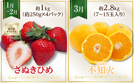 さぬき旬のフルーツ満足 5回定期便 | 果物 フルーツ 青果 青果物 いちご みかん シャインマスカット びわ さぬきひめ 小原紅早生みかん マスカット なつたより 不知火 旬の果物 季節の果物 贈答