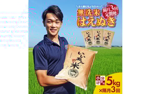 【隔月3回定期便】無洗米はえぬき　5kg×3回(計15kg)　農家直送『いいあん米』AG SF0281