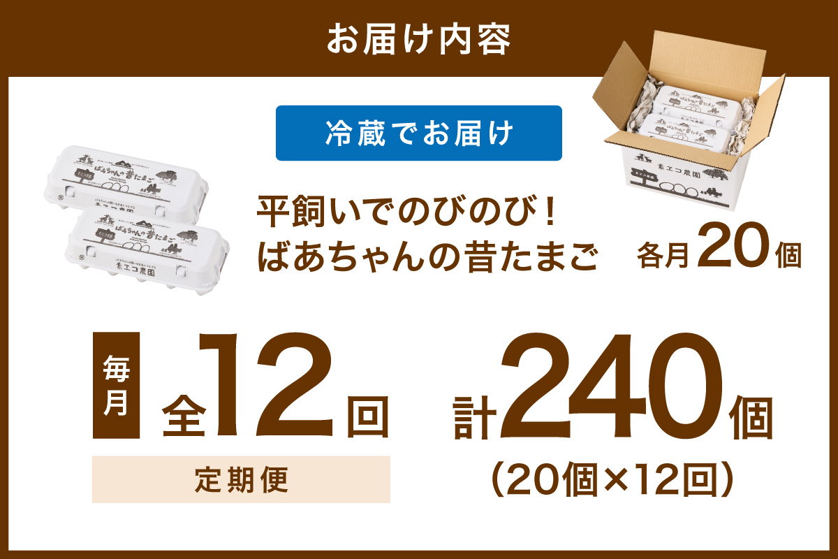 【12回定期便】平飼いで のびのび！ばあちゃんの昔たまご 20個/月 割れ保証あり 999-B1235