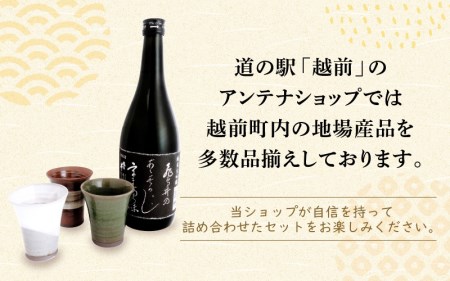 銘酒「飛鳥井」純米大吟醸 720ml ＆ 越前焼（冷酒カップ3個）セット【地酒 陶器 詰め合わせ】 [e34-b004]