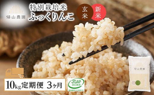 【令和7年産新米予約】【3カ月定期便】特別栽培米産地直送「玄米ふっくりんこ 10kg」《帰山農園》