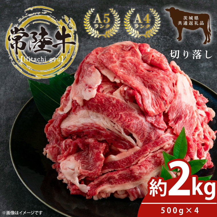 最高級常陸牛 切り落し 約2kg（約500ｇ×4)【牛肉 国産牛 黒毛和牛 和牛 国産黒毛和牛 ブランド牛肉 ブランド牛 お肉 A4ランク A5ランク すき焼き すきやき 牛丼 鹿嶋市 鹿嶋 茨城県】(KCW-19)