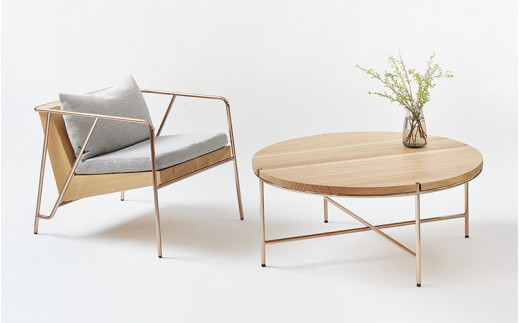 【FIL】コーヒーテーブル MASS Series 900 Coffee Table -Natural Wood & Copper Frame-　小国杉 テーブル ラウンドテーブル 丸テーブル ローテーブル 机 インテリア 家具 木製 無垢材 天然木 おしゃれ リビング ダイニング ギフト セット Foreque 阿蘇 南小国町