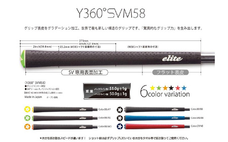 Y360SVM58 バックライン有ブラック/グリーン ゴルフ グリップ 5本セット - グリップ表皮をグラデーション加工、世界で最も新しい構造のグリップ