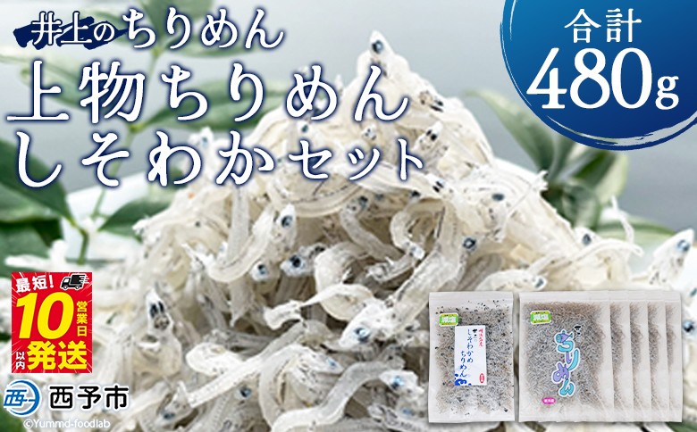 
            ＜井上のちりめん上物ちりめんしそわかセット 合計480g＞ 特撰上物ちりめん80g×5袋 しそわかめちりめん80g×1袋 ちりめんじゃこ かたくちいわし 小魚 小分け カルシウム 乾物  海鮮 特産品【冷蔵】『最短10営業日以内に発送予定』
          