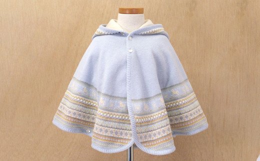 【ブルー】 ジャガード マント ブルージャガード CO-Ｗ-17-32【7営業日程度で発送】| ベビー ベビー服 赤ちゃん 服 ファッション フード 羽織り 生成 キナリ オーガニック タージマハル綿