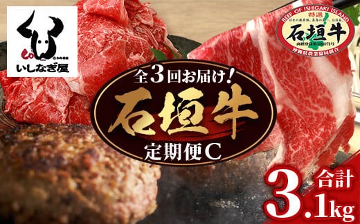 【全3回 定期便C】 石垣牛　切り落としスライス・ハンバーグ・肩ロースすきしゃぶ　計3.1kg（いしなぎ屋）【 特選肉 肉 高級 黒毛和牛 和牛 牛 】AB-031