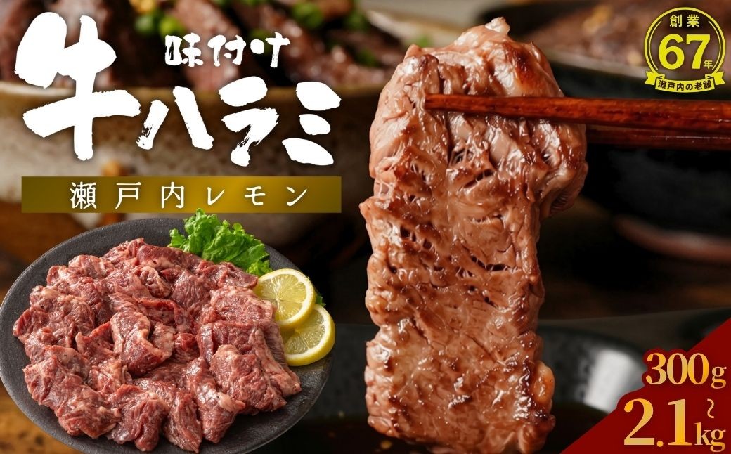 
                  【瀬戸内レモン 味付け牛ハラミ】焼くだけ簡単 牛ハラミ 300g~2.1kg 尾野精肉店｜肉 牛肉 訳あり 味つき 小分け 冷凍 牛肉 ハラミ お肉 焼肉 BBQ 真空パック 簡単調理 はらみ
                