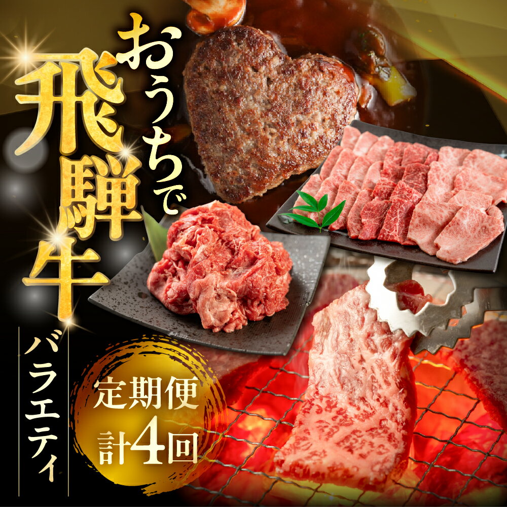 【ふるさと納税】飛騨牛バラエティ定期便 4ヵ月定期便（萩原畜産直売店＆菊の井ミート）下呂温泉 お楽しみ おすすめ ブランド牛 赤身 霜降りミックス 牛肉セット 国産 焼き肉 焼肉 ハンバーグ 切り落とし 切落し ギフト 定期便 岐阜県 下呂市