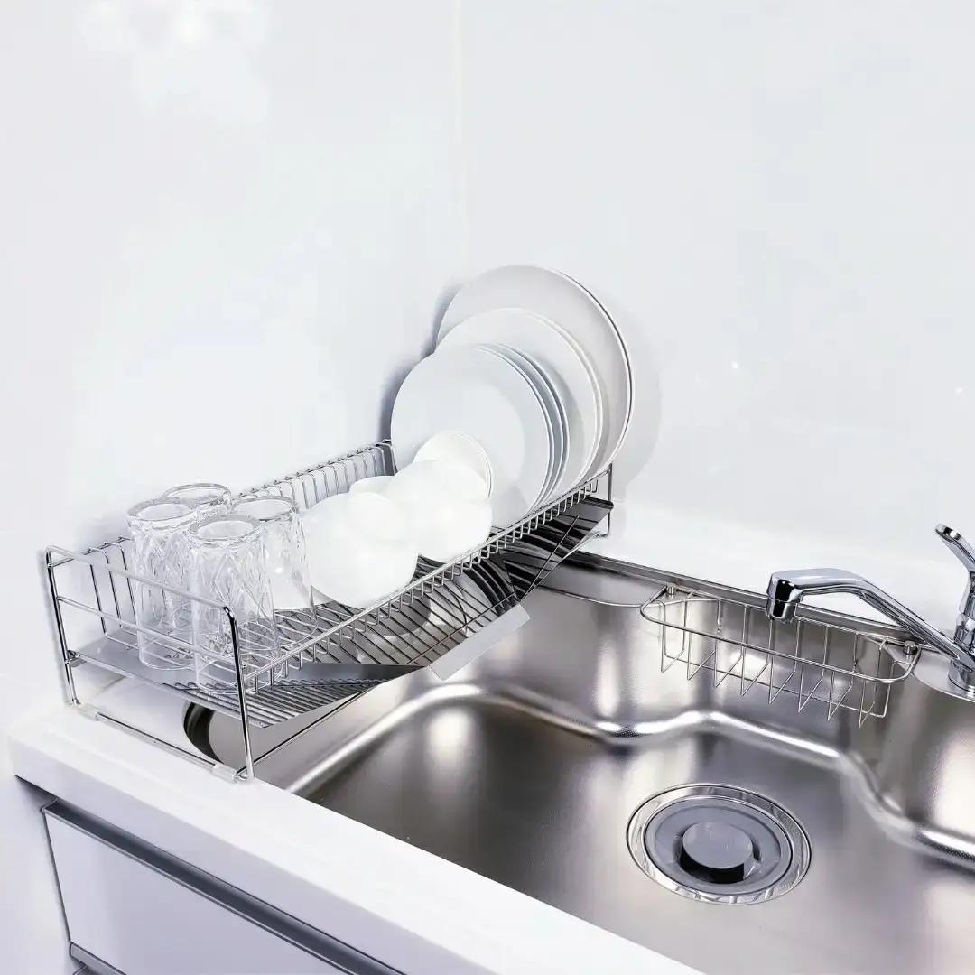 [燕三条水切り直販店] スリム 水切りラック ステンレス 57ｃｍタイプ 水切りかご トレー付き 燕三条製