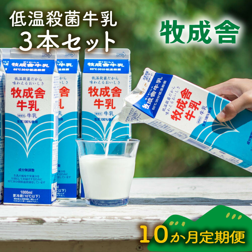 【ふるさと納税】【定期10か月便】牧成舎牛乳1000ml×3本セット｜ミルク 乳製品 飲料 朝食 食生活 牧成舎DF258