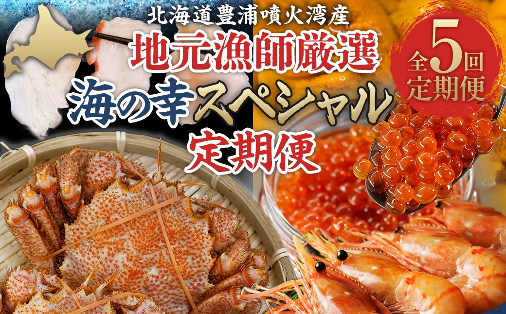 
            【定期便5回】海鮮地元漁師厳選 噴火湾産 海の幸 スペシャル 北海道 豊浦 うに いくら ホタテ 毛ガニ【 ふるさと納税 人気 おすすめ ランキング 魚介類 カニ 毛がに 毛蟹 魚介類 うに 雲丹 えび いくら 定期便 おいしい 美味しい 甘い 送料無料 】 TYUR028
          