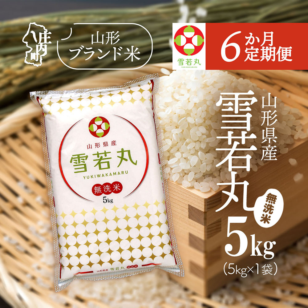 【定期便】【令和7年産/8年産】雪若丸 無洗米 5kg×1袋×6ヶ月 毎月 5kg 特A評価 山形県産 山形米 ブランド米 米 お米の定期便 粒立ち しっかり食感 粘り 控えめ 硬め 食べ応え抜群 ごはん【9月中旬発送】
