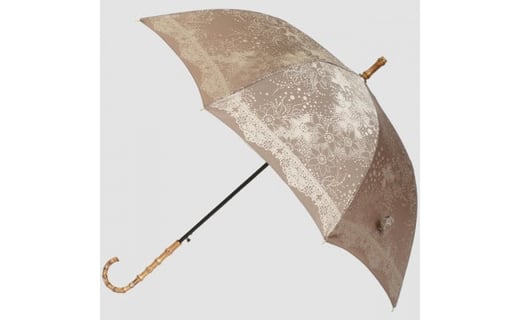 【槙田商店】晴雨兼用長傘　Kirie　ドットとフラワー　モカブラウン 傘 かさ 雨具 高級 晴雨 兼用 UV 日焼け ギフト ファッション  日傘 プレゼント 化粧箱 老舗