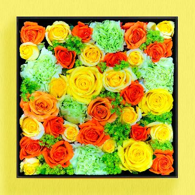 ふるさと納税 小田原市 BOXアレンジメント　イエロー/オレンジ系　21cm