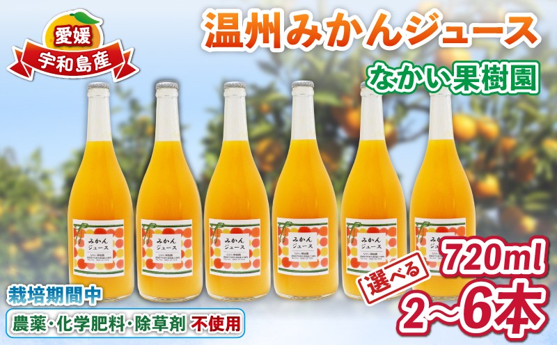 
                  温州 みかん ジュース 選べる 720ml × 2本～6本 農薬 化学肥料 除草剤  不使用 なかい果樹園 果物 くだもの フルーツ ジュース 飲料 スイーツ 柑橘 温州みかん 蜜柑 mikan 愛媛ミカン 愛媛蜜柑 数量限定 産地直送 農家直送 国産 愛媛 宇和島
                