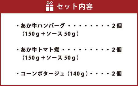 あか牛の煮込みハンバーグとトマト煮込み・ジャージー牛乳を使ったコーンスープのセット 合計1080g