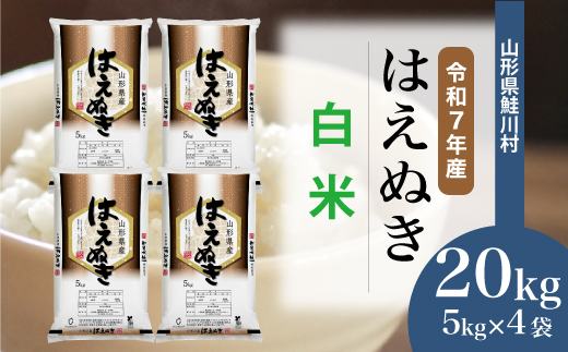 ＜令和7年産米＞ 山形県産 はえぬき 【白米】 20kg （5kg×4袋） 配送時期指定できます！