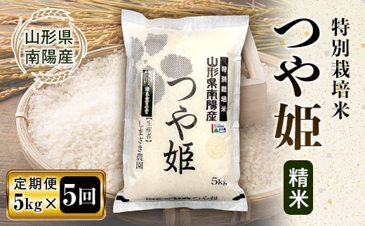 
                  【米食味コンクール金賞受賞農園】 《定期便5回》 令和7年産 特別栽培米 つや姫 5kg×5か月 《令和8年3月～7月毎月発送》 『しまさき農園』 山形南陽産 米 白米 精米 ご飯 農家直送 山形県 南陽市 [1788]
                